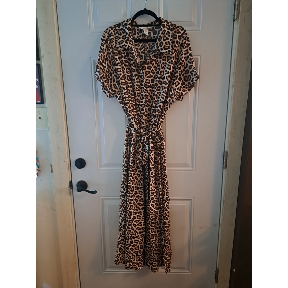 H&M Leopard Print Maxi Dress with Wrap Tie Front and Dolman Sleeves